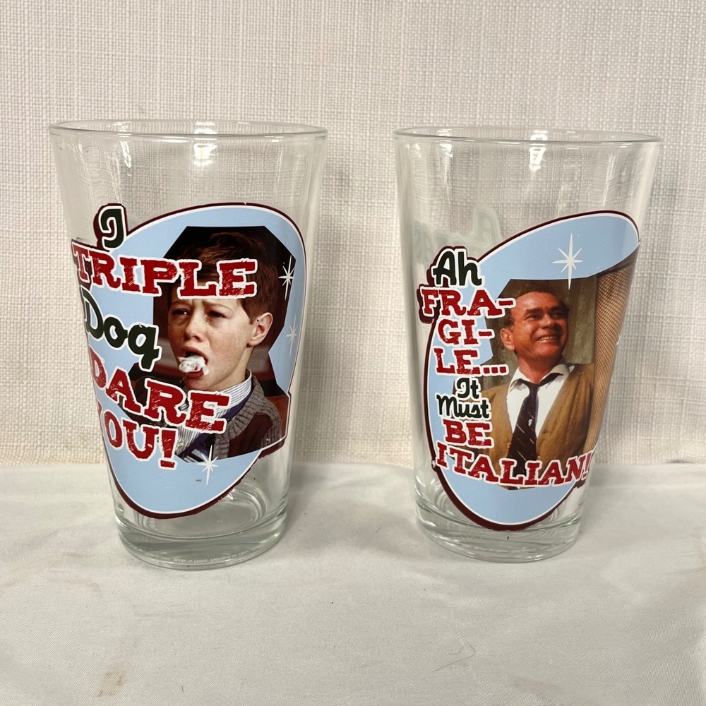 A Christmas Story Pint Glass Set 2pc I Triple Dog Dare You Fragile Leg Lamp ICUP